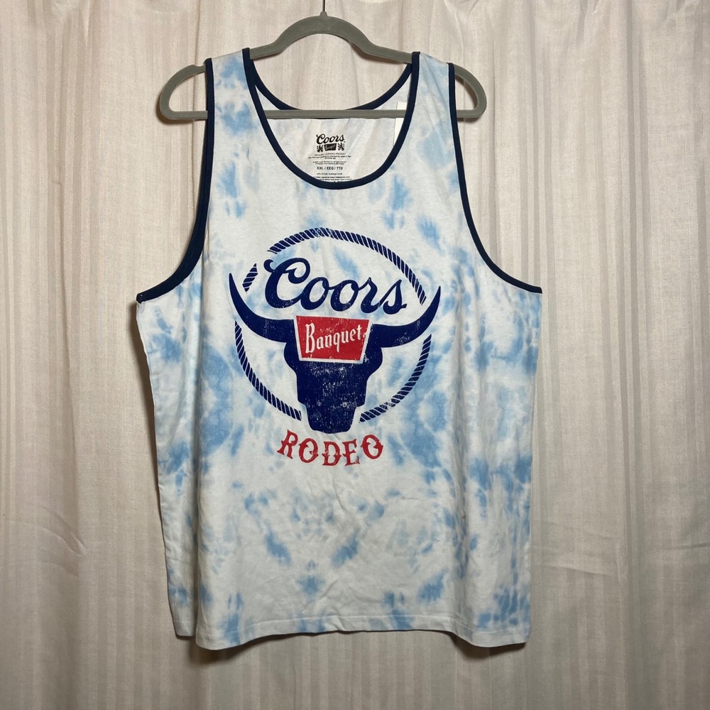 Coors Banquet Rodeo Mens XXL Tie Dye Tank Top Blue White Graphic Sleeveless Tee